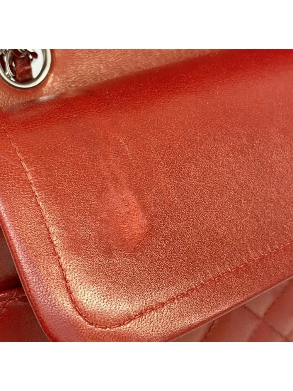 Chanel Shoulder Bag Quilted Lambskin Red Silver
